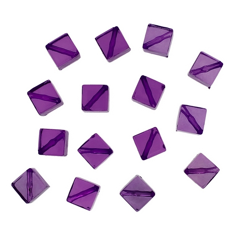 TRANSPARENT PLASTIC BEADS - CUBE DIAGONAL - 12x8x8mm VIOLET (DARK) V54 - 50g Hole-1.5mm (85pcs.)