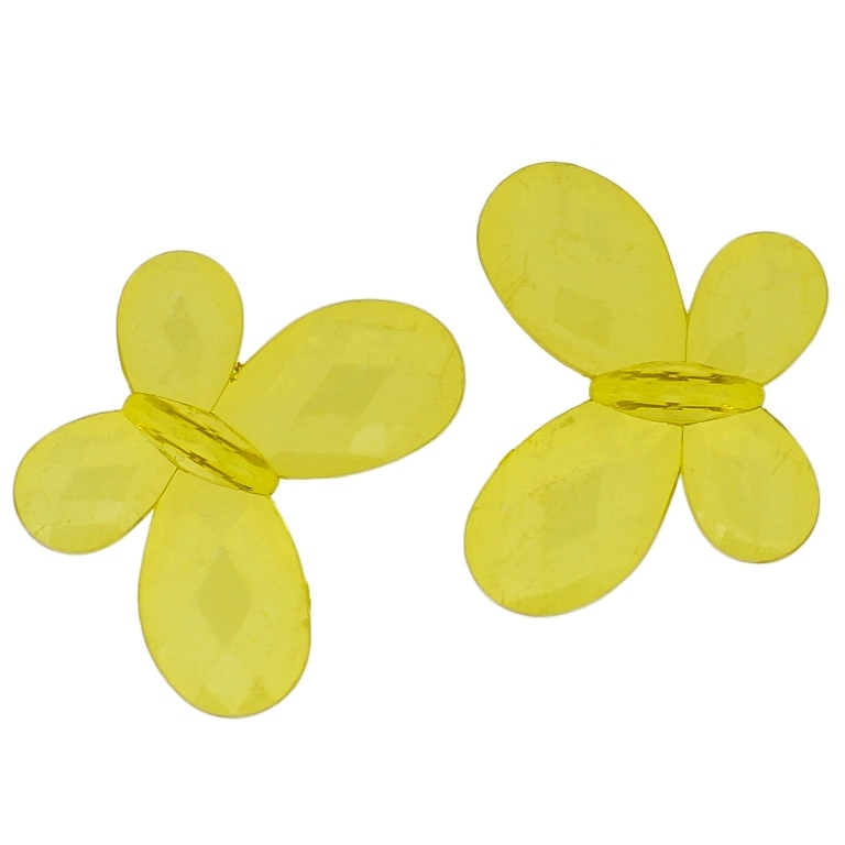 TRANSPARENT PLASTIC BEADS - BUTTERFLY 03 - FACETED 35x46x7mm YELLOW V22 - PACKAGE 500g Hole-2.5mm (90pcs.)