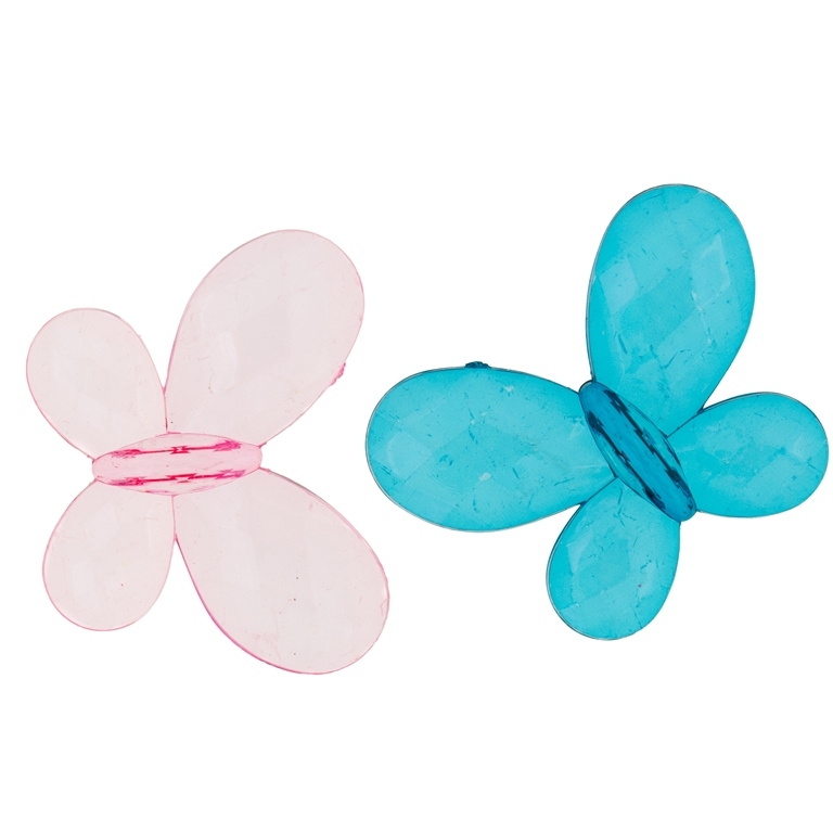 TRANSPARENT PLASTIC BEADS - BUTTERFLY 03 - FACETED 35x46x7mm MIXED - 50g Hole-2.5mm (9pcs.)