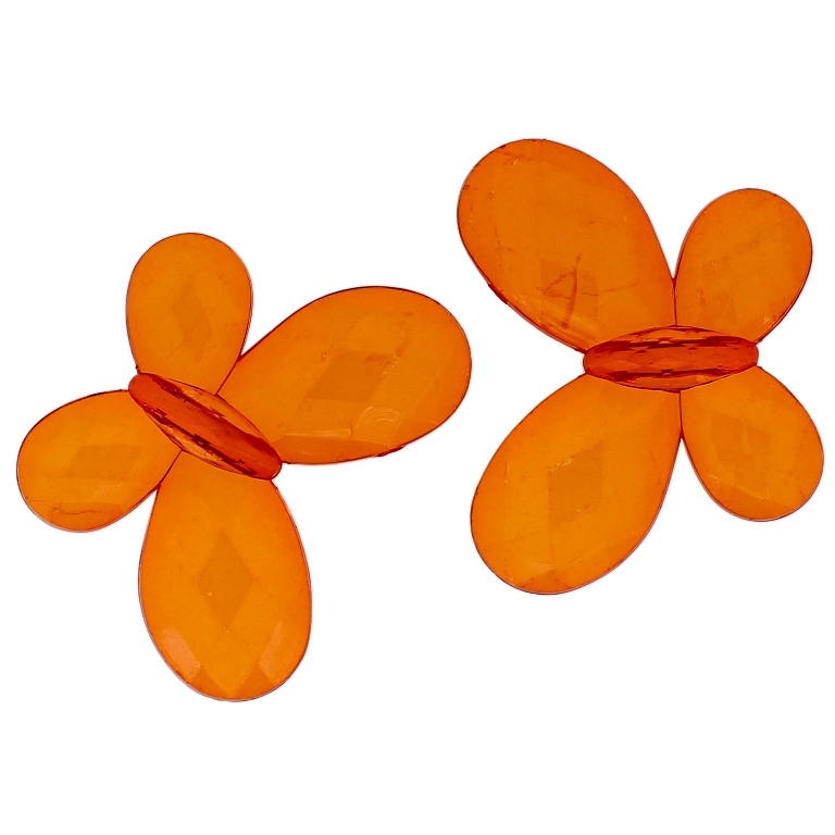 TRANSPARENT PLASTIC BEADS - BUTTERFLY 03 - FACETED 35x46x7mm ORANGE (DARK) V28 - 50g Hole-2.5mm (9pcs.)