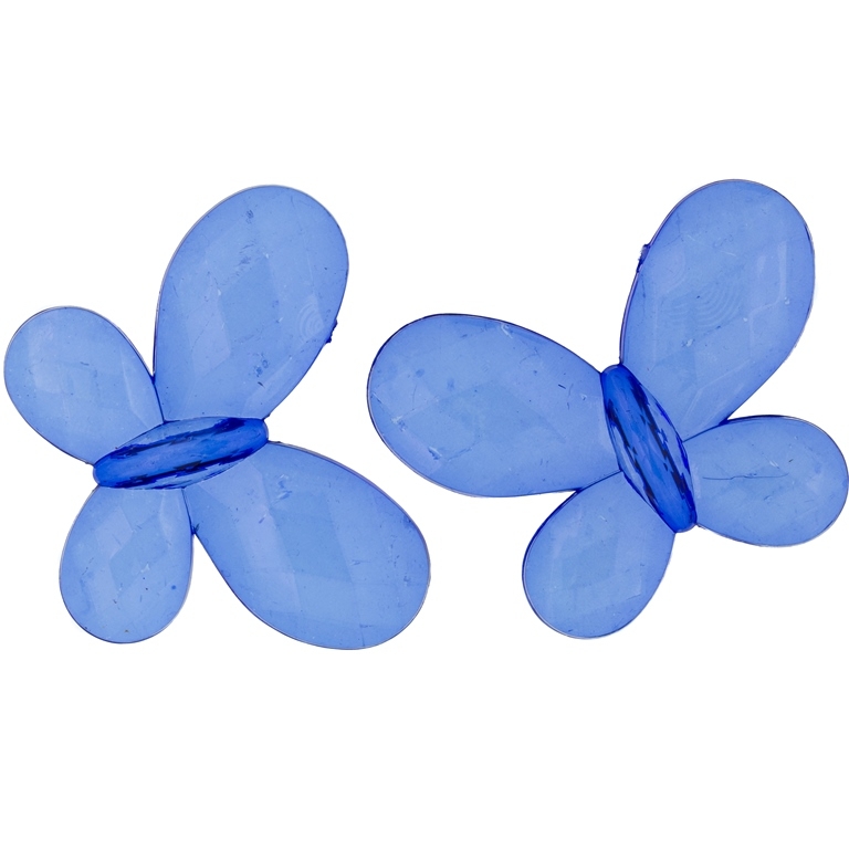 TRANSPARENT PLASTIC BEADS - BUTTERFLY 03 - FACETED 35x46x7mm BLUE (DARK) V44 - 50g Hole-2.5mm (9pcs.)