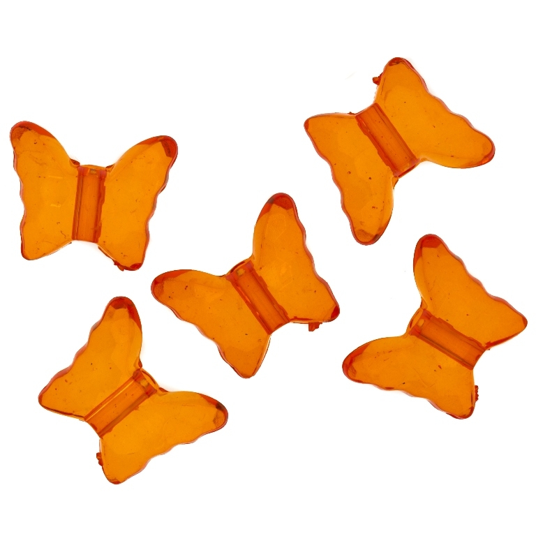 TRANSPARENT PLASTIC BEADS - BUTTERFLY 04 - FACETED 13x15x6mm ORANGE (DARK) V28 - 50g Hole-1.8mm (89pcs.)