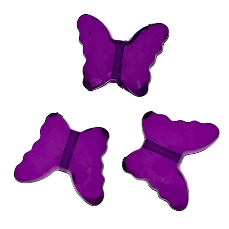 TRANSPARENT PLASTIC BEADS - BUTTERFLY 04 - FACETED 18x22x8mm VIOLET (DARK) V54 - 50g Hole-2.5mm (27pcs.)