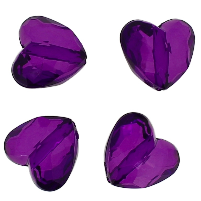 TRANSPARENT PLASTIC BEADS - HEART 06 FACETED - 17x18.5x11mm VIOLET (DARK) V54 - 50g Hole-2.5mm (27pcs.)