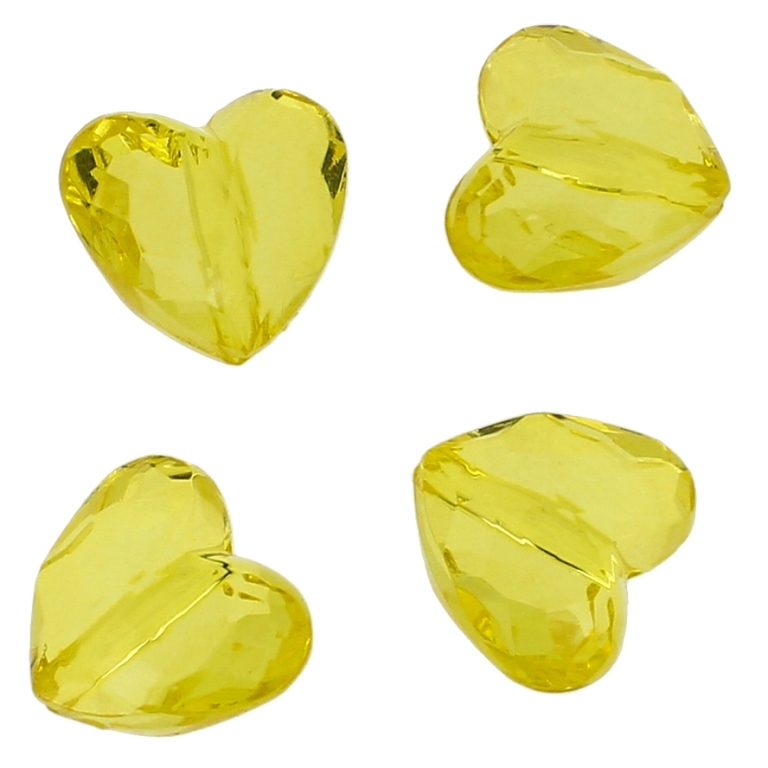 TRANSPARENT PLASTIC BEADS - HEART 06 FACETED - 17x18.5x11mm YELLOW V22 - 50g Hole-2.5mm (27pcs.)