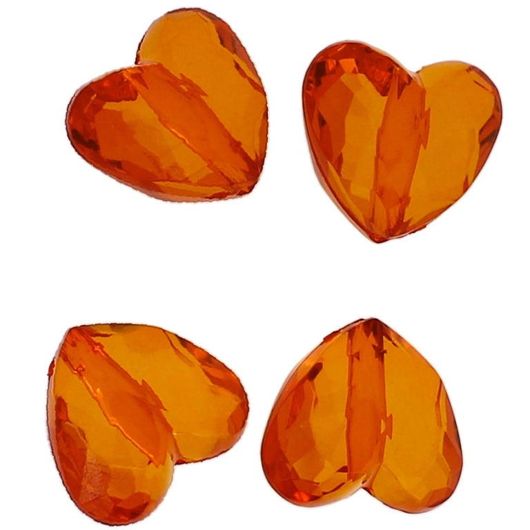 TRANSPARENT PLASTIC BEADS - HEART 06 FACETED - 17x18.5x11mm ORANGE (DARK) V28 - 50g Hole-2.5mm (27pcs.)