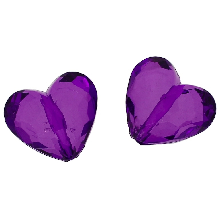 TRANSPARENT PLASTIC BEADS - HEART 06 FACETED - 25x29x16mm VIOLET (DARK) V54 - 50g Hole-2.8mm (8pcs.)