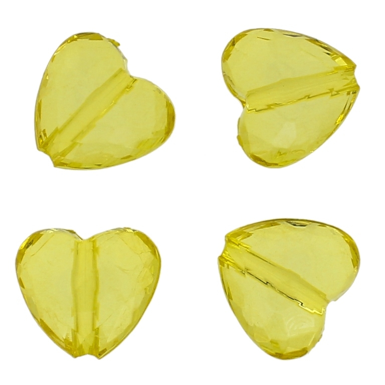 TRANSPARENT PLASTIC BEADS - HEART 07 FACETED - 18x19.5x10mm YELLOW V22 - 50g Hole-2.8mm (24pcs.)