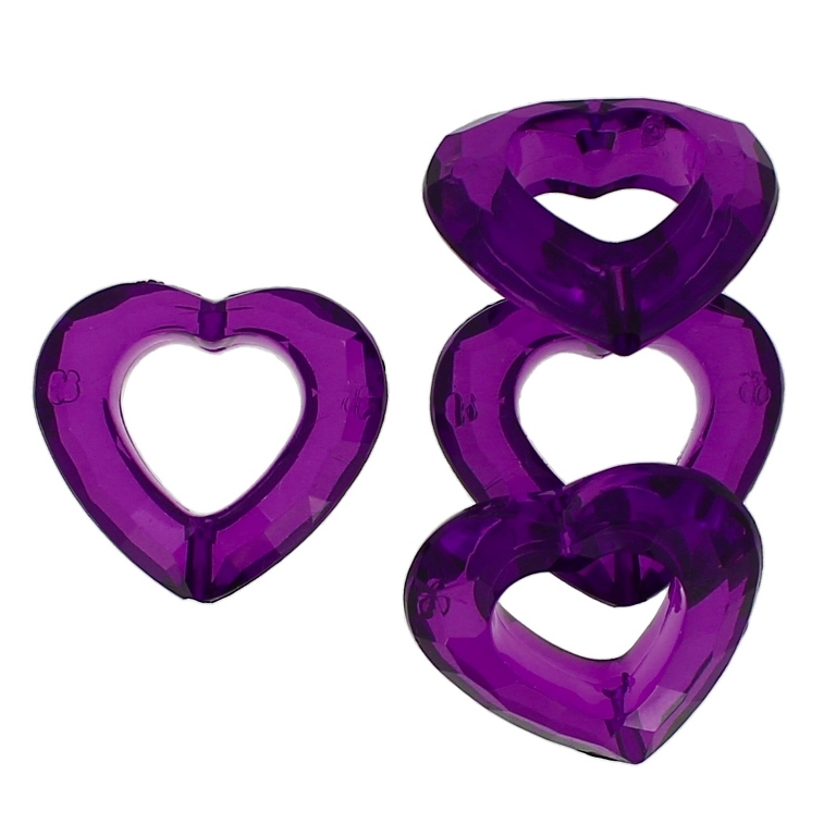 TRANSPARENT PLASTIC BEADS - HEART 08 CONTOUR - INNER HOLE 13x14mm - 25x28x9mm VIOLET (DARK) V54 - 50g Hole-2.0mm (21pcs.)