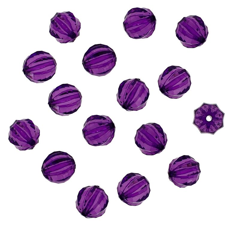 TRANSPARENT PLASTIC BEADS - BALL FACETED 03 WITH STRIPES - 12mm VIOLET (DARK) V54 - PACKAGE 500g Hole-2.0mm (630pcs.)