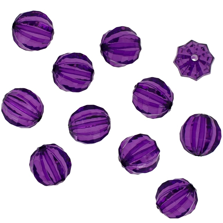 TRANSPARENT PLASTIC BEADS - BALL FACETED 03 WITH STRIPES - 18mm VIOLET (DARK) V54 - PACKAGE 500g Hole-3.0mm (195pcs.)