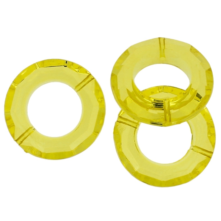 TRANSPARENT PLASTIC BEADS - RING FACETED 01 - INNER HOLE 16mm - 30x8mm YELLOW V22 - 50g Hole-1.8mm (15pcs.)