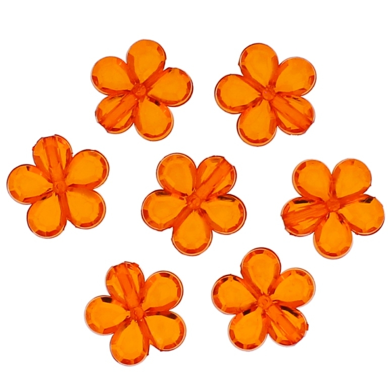 TRANSPARENT PLASTIC BEADS - FLOWER 03 FACETED - 13x3.5mm ORANGE (DARK) V28 - 50g Hole-1.5mm (135pcs.)