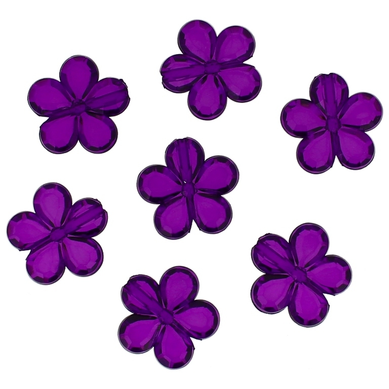 TRANSPARENT PLASTIC BEADS - FLOWER 03 FACETED - 20x5mm VIOLET (DARK) V54 - 50g Hole-2.0mm (50pcs.)