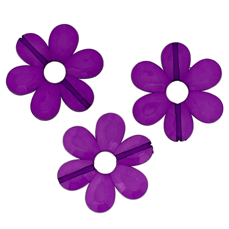 TRANSPARENT PLASTIC BEADS - FLOWER 04 FACETED - INNER HOLE 7.5mm - 33x4mm VIOLET (DARK) V54 - 50g Hole-1.8mm (23pcs.)