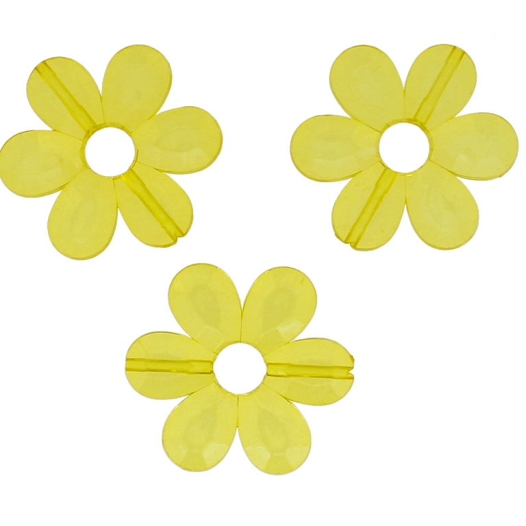 TRANSPARENT PLASTIC BEADS - FLOWER 04 FACETED - INNER HOLE 7.5mm - 33x4mm YELLOW V22 - PACKAGE 500g Hole-1.8mm (220pcs.)