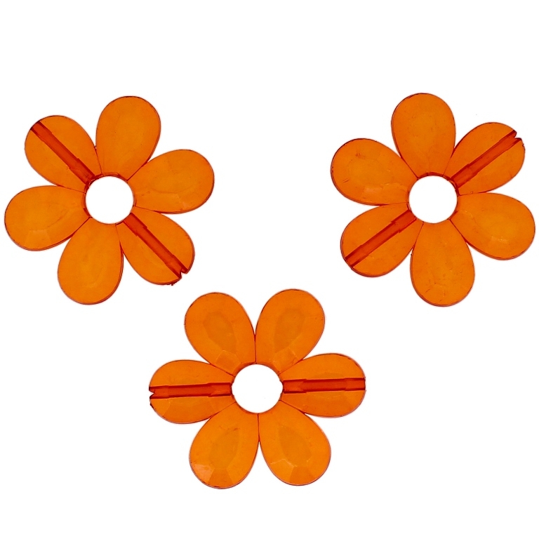 TRANSPARENT PLASTIC BEADS - FLOWER 04 FACETED - INNER HOLE 7.5mm - 33x4mm ORANGE (DARK) V28 - 50g Hole-1.8mm (23pcs.)