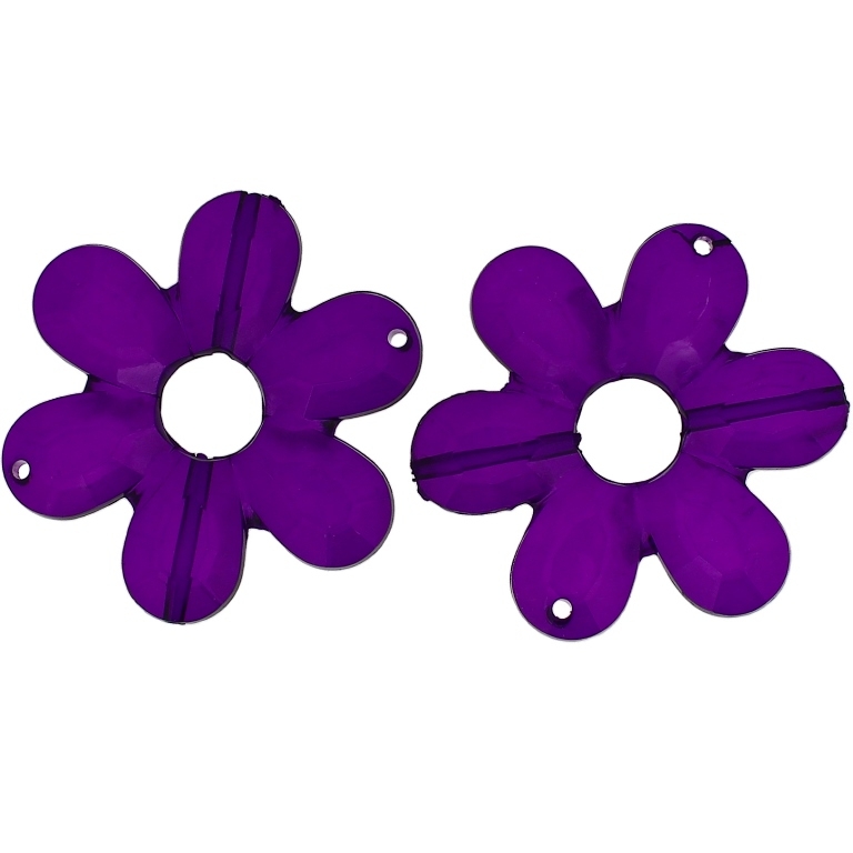 TRANSPARENT PLASTIC BEADS - FLOWER 04 FACETED - INNER HOLE 10.5mm - 45x6mm VIOLET (DARK) V54 - 50g Hole-2.0mm (8pcs.)