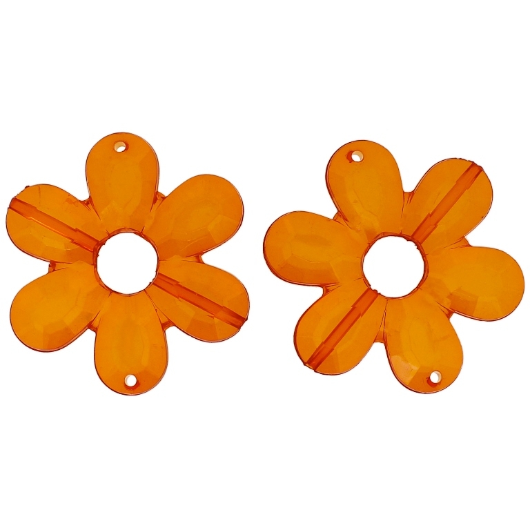 TRANSPARENT PLASTIC BEADS - FLOWER 04 FACETED - INNER HOLE 10.5mm - 45x6mm ORANGE (DARK) V28 - 50g Hole-2.0mm (9pcs.)