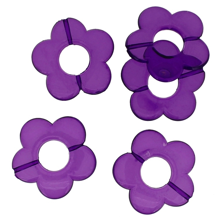 TRANSPARENT PLASTIC BEADS - FLOWER 06 - INNER HOLE 12mm - 30x5mm VIOLET (DARK) V54 - 50g Hole-2.0mm (20pcs.)