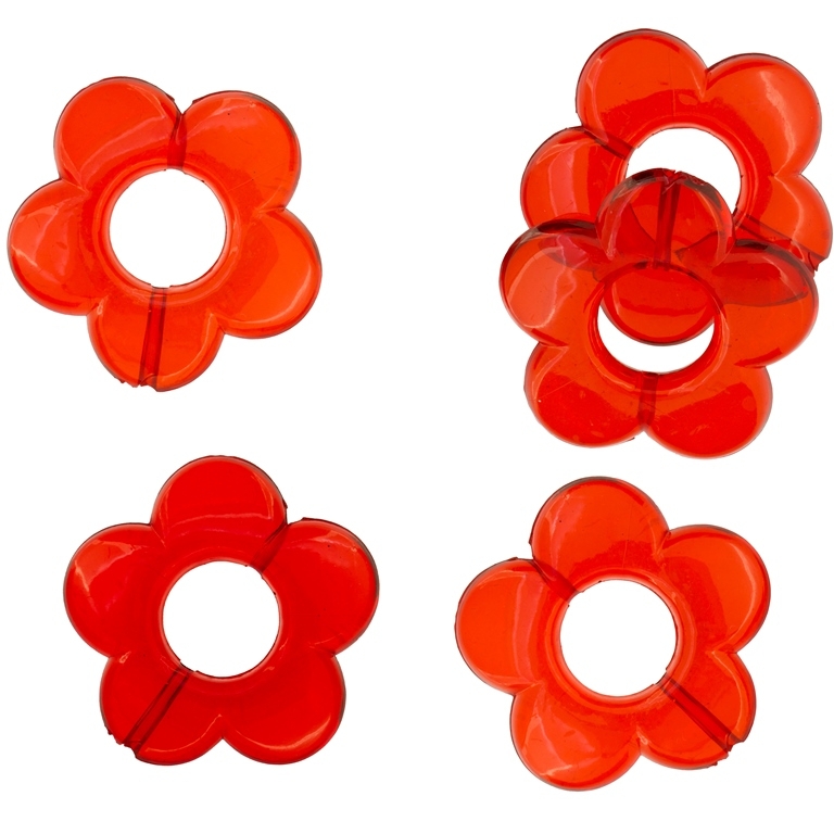 TRANSPARENT PLASTIC BEADS - FLOWER 06 - INNER HOLE 12mm - 30x5mm RED (LIGHT) V11 - PACKAGE 500g Hole-2.0mm (193pcs.)