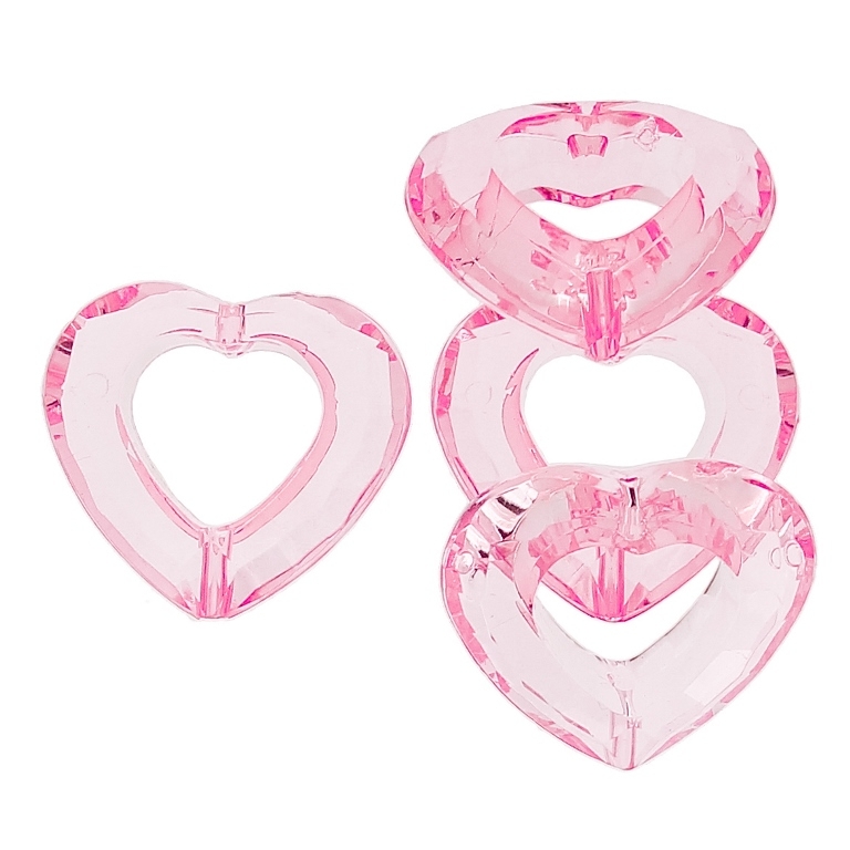 TRANSPARENT PLASTIC BEADS - HEART 08 CONTOUR - INNER HOLE 13x14mm - 25x28x9mm PINK V04 - PACKAGE 500g Hole-2.0mm (210pcs.)