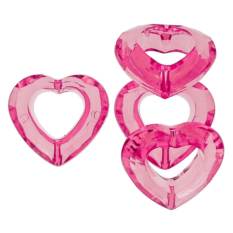 TRANSPARENT PLASTIC BEADS - HEART 08 CONTOUR - INNER HOLE 13x14mm - 25x28x9mm PINK (DARK) V05 - 50g Hole-2.0mm (21pcs.)