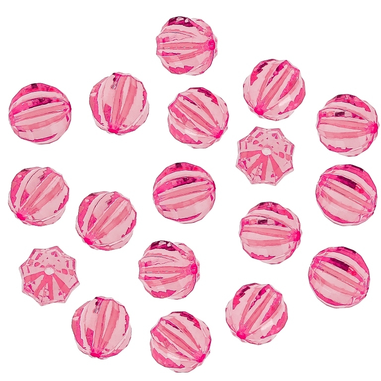 TRANSPARENT PLASTIC BEADS - BALL FACETED 03 WITH STRIPES - 16mm PINK (DARK) V05 - 50g Hole-2.3mm (27pcs.)