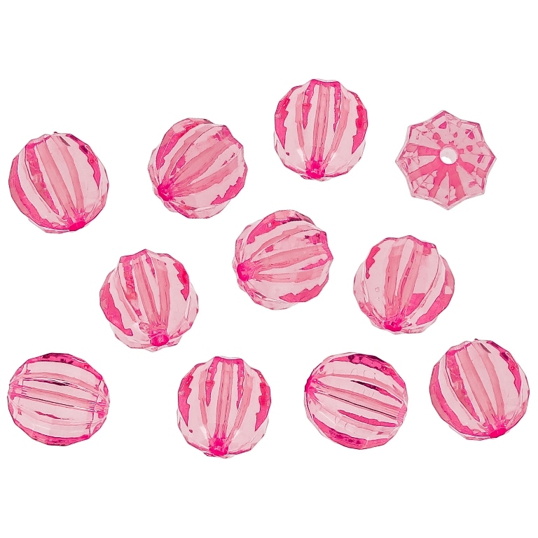 TRANSPARENT PLASTIC BEADS - BALL FACETED 03 WITH STRIPES - 18mm PINK (DARK) V05 - PACKAGE 500g Hole-3.0mm (195pcs.)