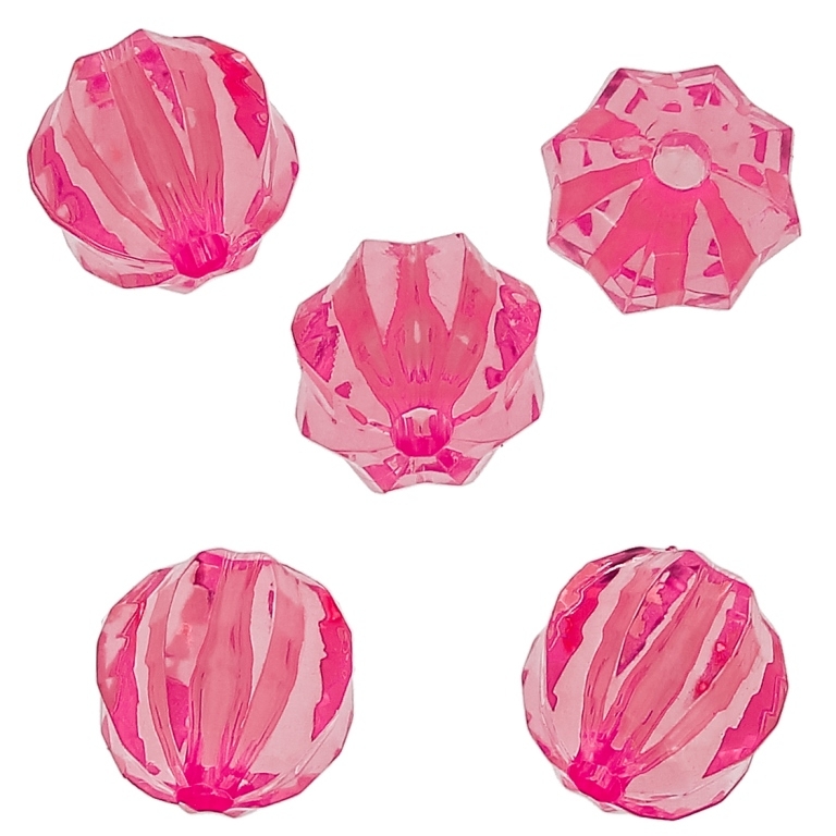 TRANSPARENT PLASTIC BEADS - BALL FACETED 03 WITH STRIPES - 20mm PINK (DARK) V05 - 50g Hole-4.0mm (14pcs.)