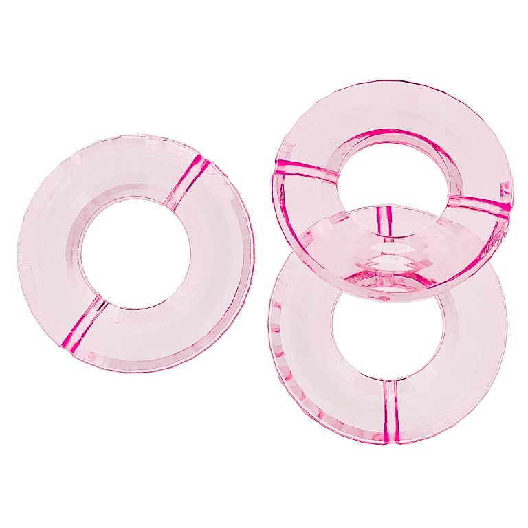 TRANSPARENT PLASTIC BEADS - RING FACETED 02 - INNER HOLE 16mm - 34x7mm PINK V04 - PACKAGE 500g Hole-2.0mm (105pcs.)