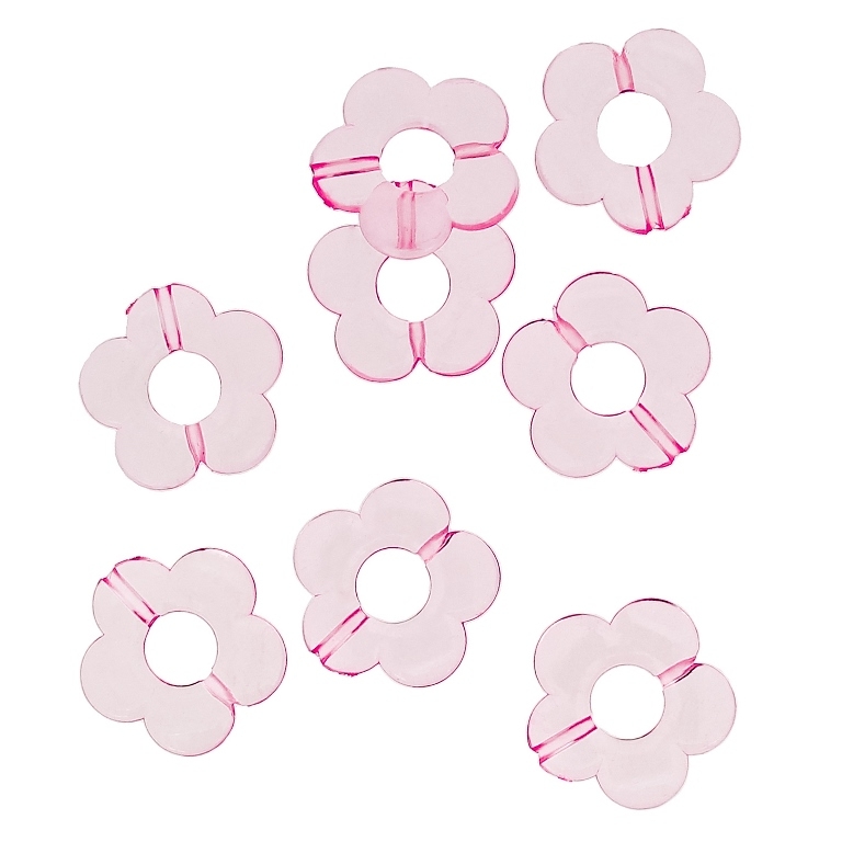 TRANSPARENT PLASTIC BEADS - FLOWER 06 - INNER HOLE 7.0mm - 19x3.5mm PINK V04 - 50g Hole-1.8mm (61pcs.)