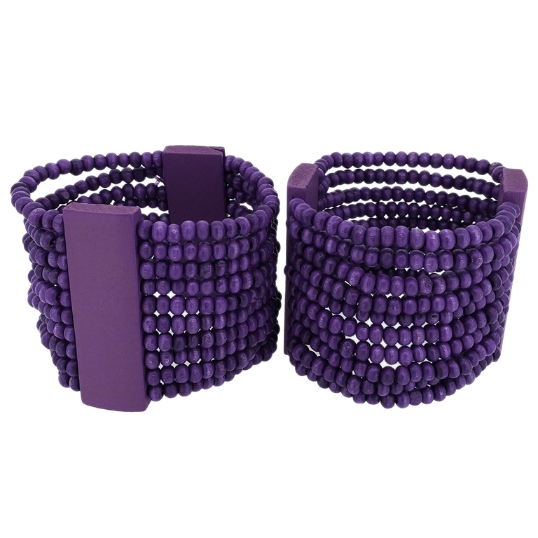 JEWELRY - ELASTIC BRACELET - WOODEN - 2 TILES WITH 10 STRINGS - PURPLE А06 - PACKAGE 12pcs.