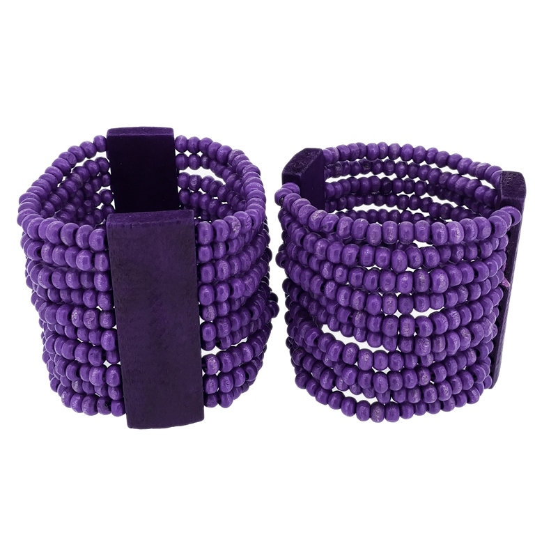 JEWELRY - ELASTIC BRACELET - WOODEN - 2 TILES WITH 10 STRINGS - PURPLE (DARK) А01 - PACKAGE 12pcs.