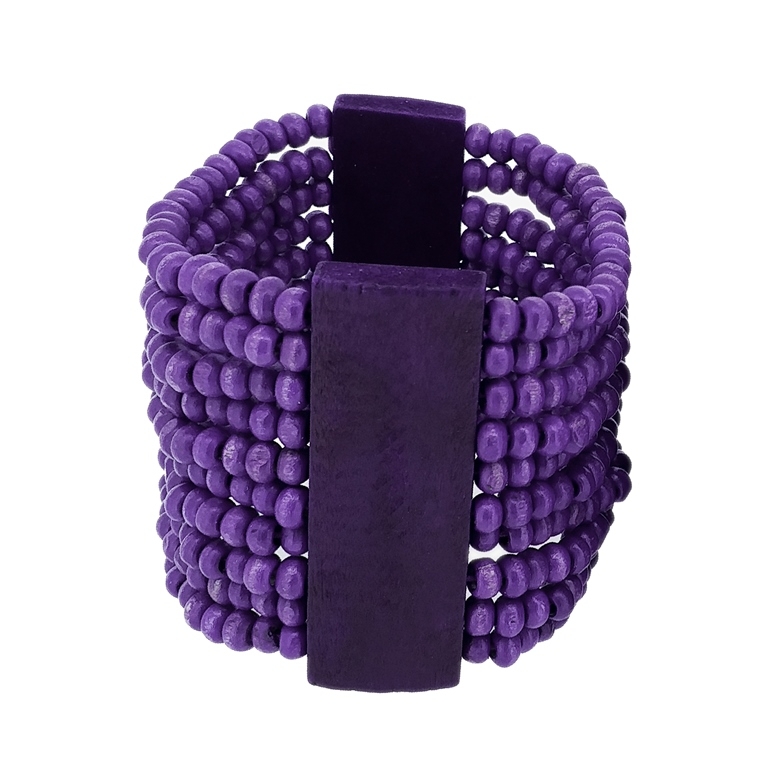 JEWELRY - ELASTIC BRACELET - WOODEN - 2 TILES WITH 10 STRINGS - PURPLE (DARK) А01 - 1pc.