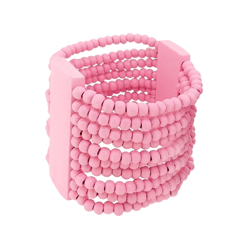 JEWELRY - ELASTIC BRACELET - WOODEN - 2 TILES WITH 10 STRINGS - PINK (MATTE) - 1pc.