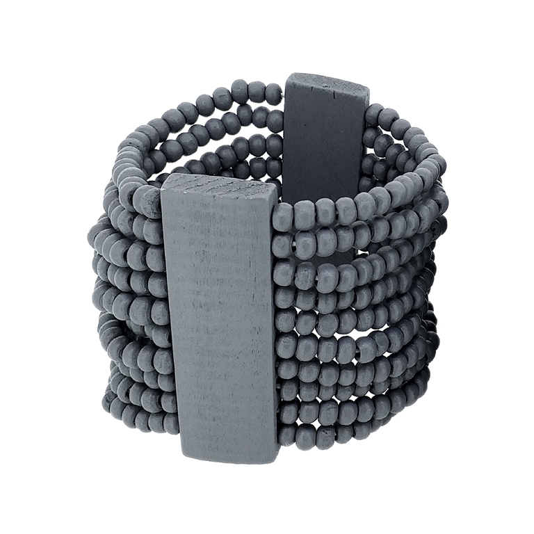 JEWELRY - ELASTIC BRACELET - WOODEN - 2 TILES WITH 10 STRINGS - GRAY (MATTE) - 1pc.