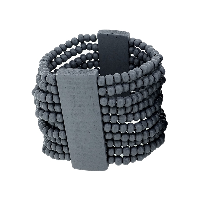 JEWELRY - ELASTIC BRACELET - WOODEN - 2 TILES WITH 10 STRINGS - GRAY (DARK) (MATTE) - 1pc.