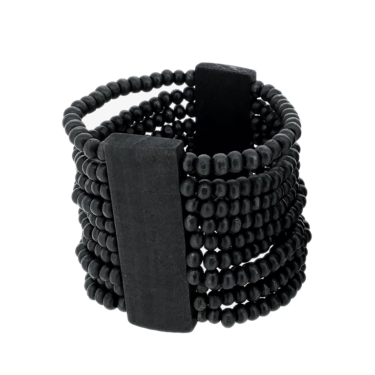 JEWELRY - ELASTIC BRACELET - WOODEN - 2 TILES WITH 10 STRINGS - BLACK 026 - 1pc.