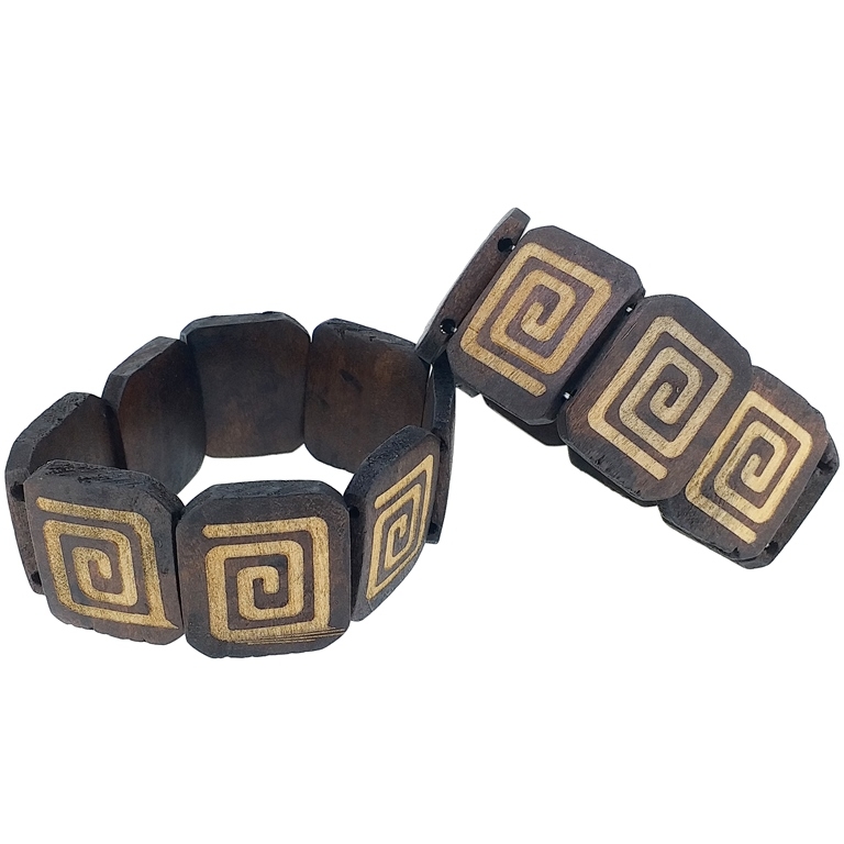 JEWELRY - ELASTIC BRACELET - WOODEN - SPIRAL TILE - BROWN (DARK) - PACKAGE 12pcs.