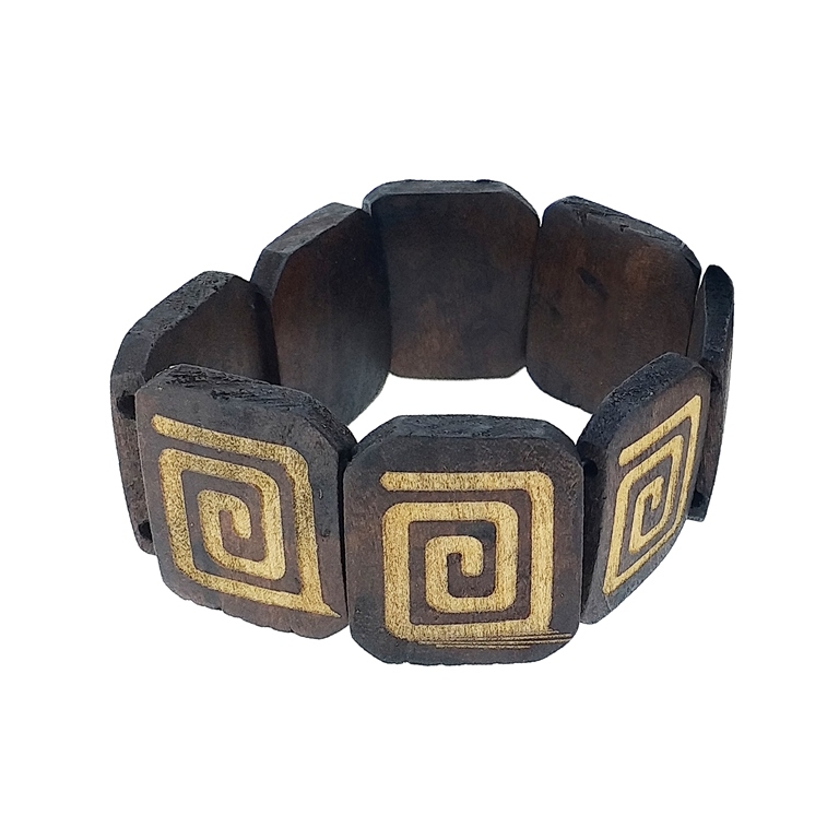 JEWELRY - ELASTIC BRACELET - WOODEN - SPIRAL TILE - BROWN (DARK) - 1pc.