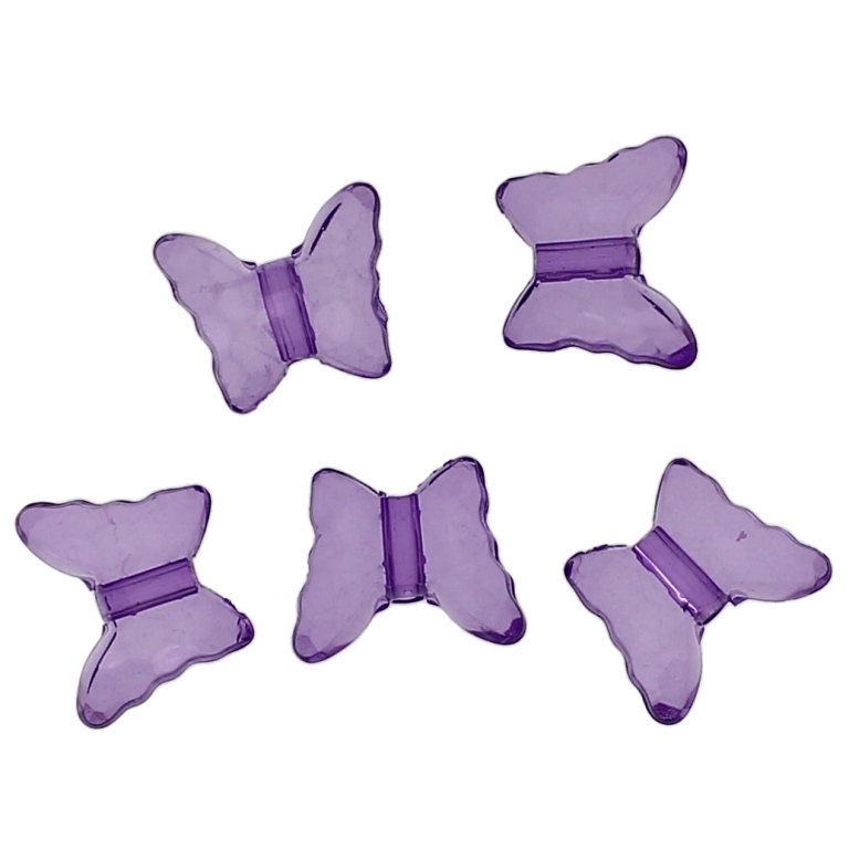 TRANSPARENT PLASTIC BEADS - BUTTERFLY 04 - FACETED 13x15x6mm PURPLE V50 - 50g Hole-1.8mm (89pcs.)