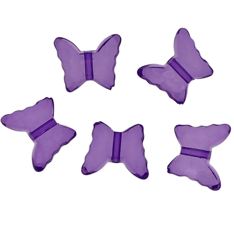 TRANSPARENT PLASTIC BEADS - BUTTERFLY 04 - FACETED 13x15x6mm PURPLE (DARK) V51 - 50g Hole-1.8mm (89pcs.)