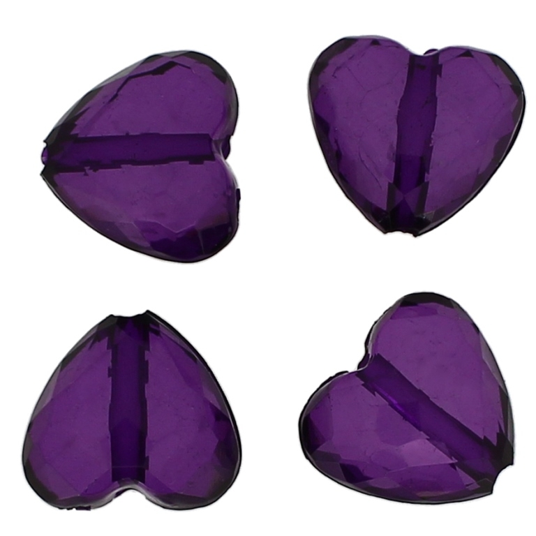 TRANSPARENT PLASTIC BEADS - HEART 07 FACETED - 18x19.5x10mm PURPLE (DARK) 02 V51 - 50g Hole-2.8mm (24pcs.)