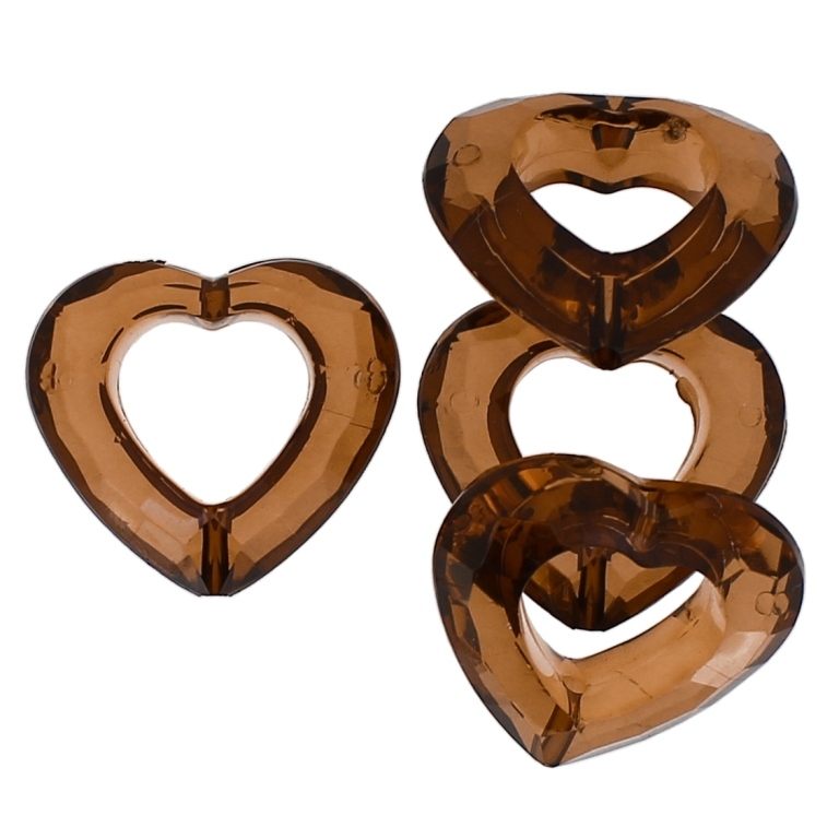 TRANSPARENT PLASTIC BEADS - HEART 08 CONTOUR - INNER HOLE 13x14mm - 25x28x9mm BROWN 02 V59 - 50g Hole-2.0mm (21pcs.)