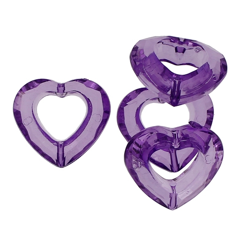 TRANSPARENT PLASTIC BEADS - HEART 08 CONTOUR - INNER HOLE 13x14mm - 25x28x9mm PURPLE V50 - 50g Hole-2.0mm (21pcs.)