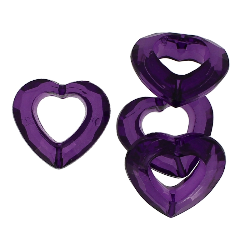 TRANSPARENT PLASTIC BEADS - HEART 08 CONTOUR - INNER HOLE 13x14mm - 25x28x9mm PURPLE (DARK) 02 V51 - 50g Hole-2.0mm (21pcs.)