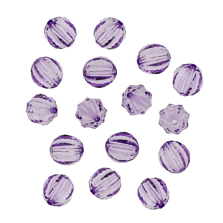 TRANSPARENT PLASTIC BEADS - BALL FACETED 03 WITH STRIPES - 12mm PURPLE (LIGHT) V49 - PACKAGE 500g Hole-2.0mm (630pcs.)