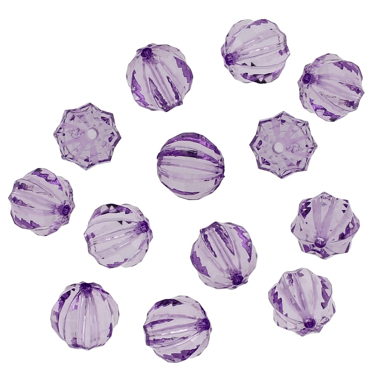 TRANSPARENT PLASTIC BEADS - BALL FACETED 03 WITH STRIPES - 16mm PURPLE (LIGHT) V49 - 50g Hole-2.3mm (27pcs.)