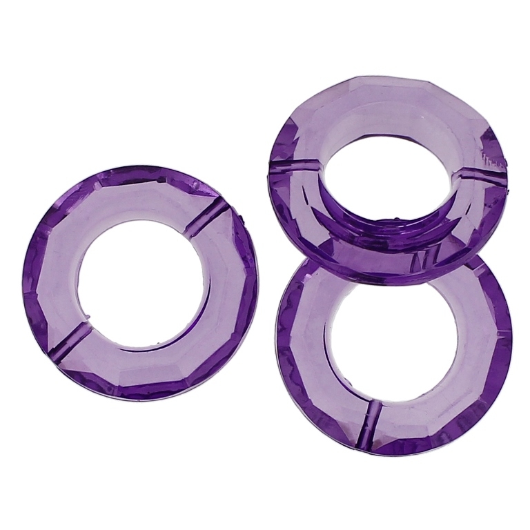 TRANSPARENT PLASTIC BEADS - RING FACETED 01 - INNER HOLE 16mm - 30x8mm PURPLE V50 - 50g Hole-1.8mm (15pcs.)